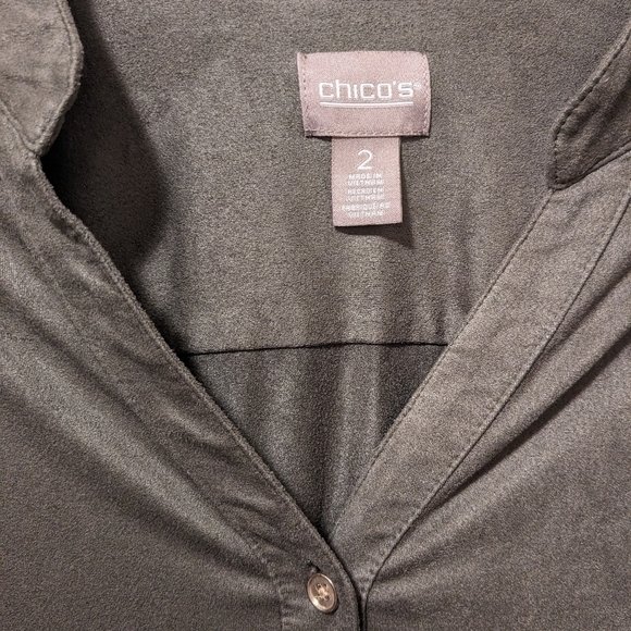 Chico's Olive Green Velvet Velour Long Sleeve Button-Up Shirt Size L - Picture 7 of 10